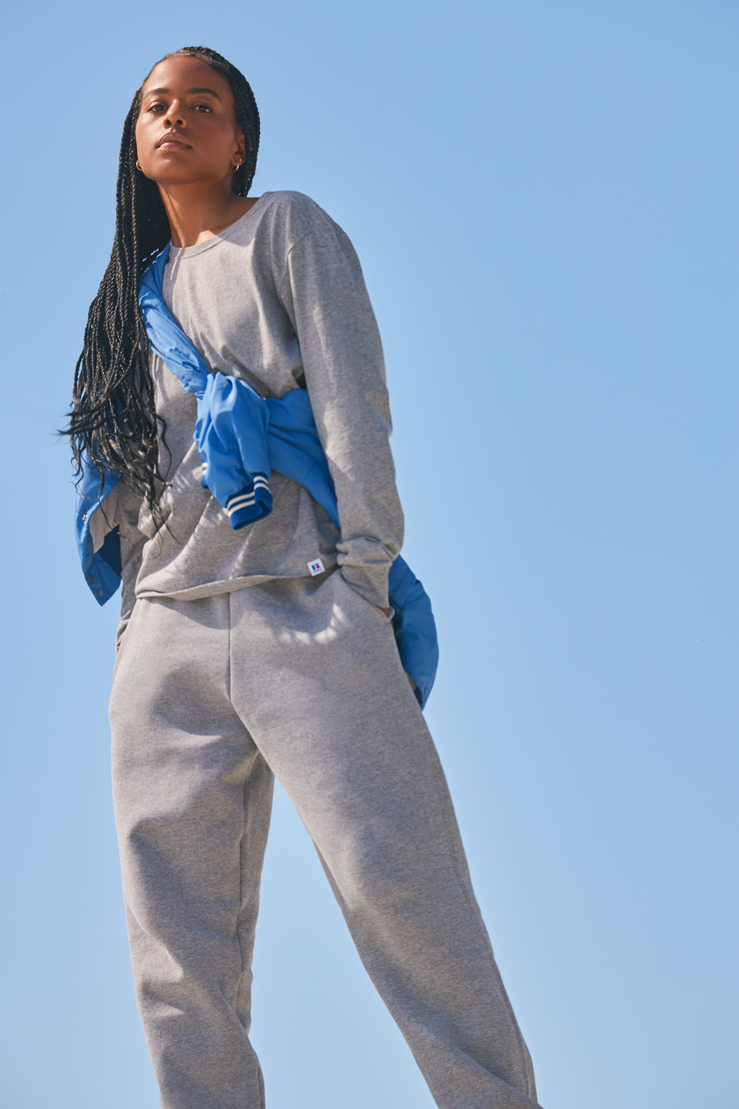 Russell Athletic brand book campaign photography produced by The Charles Group, athlete styled in signature apparel