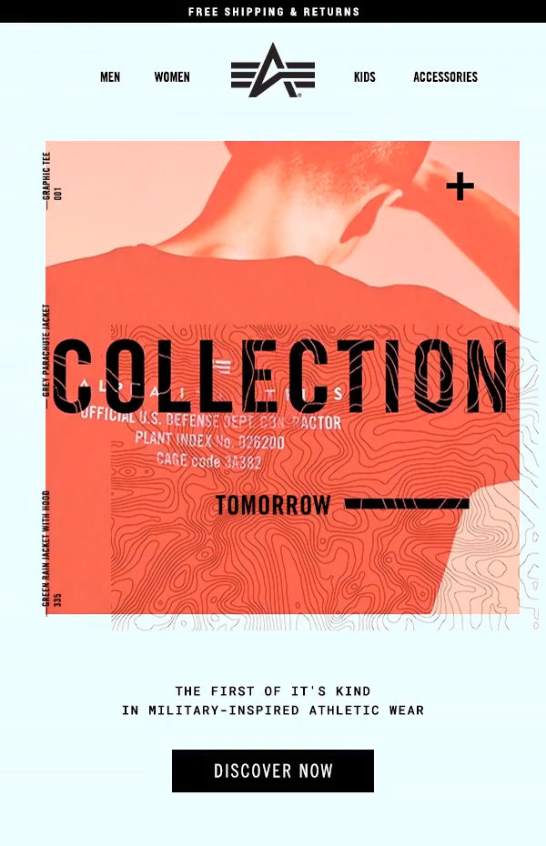 Alpha Industries SS20 launch email teaser cover designed by The Charles Group