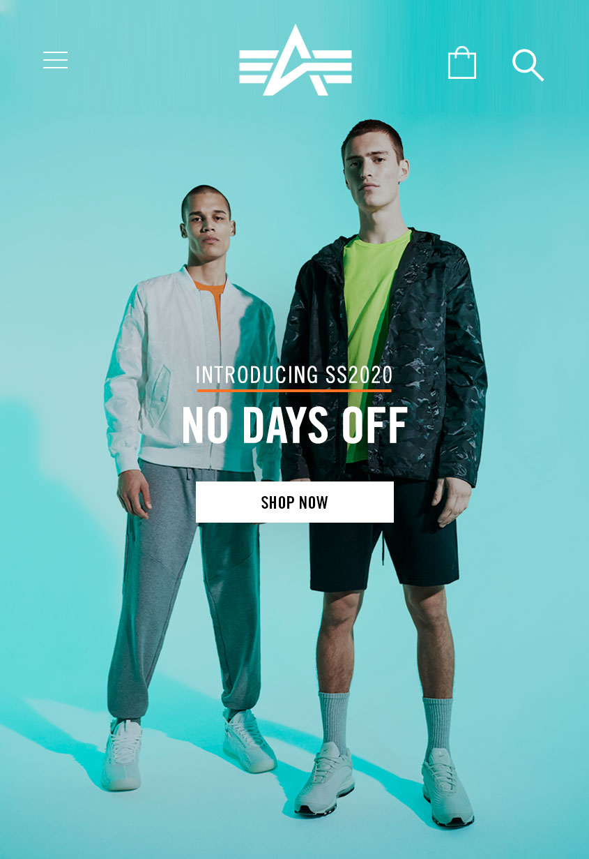 Alpha Industries SS20 mobile digital marketing asset created by The Charles Group
