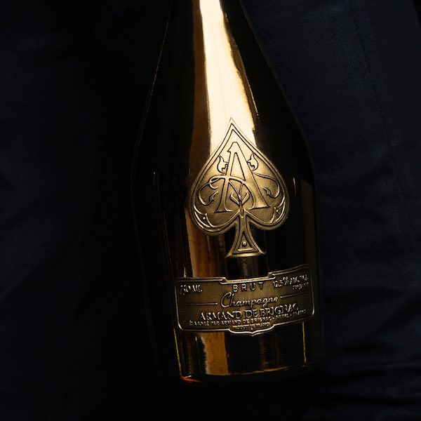 Armand de Brignac Brut gold champagne bottle close-up produced for luxury social media content by The Charles Group