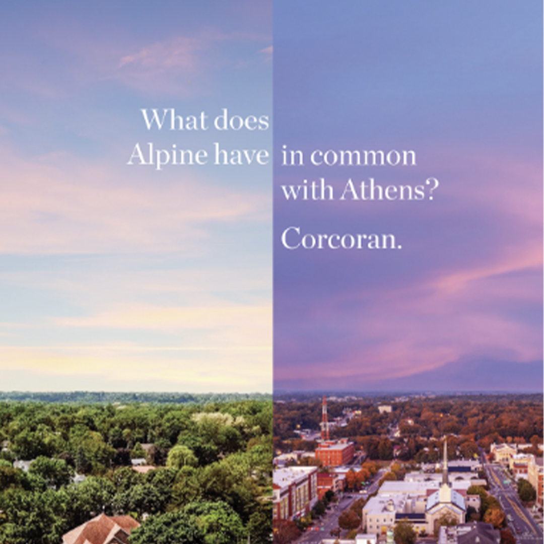 Corcoran franchise expansion ad comparing Alpine NJ and Athens GA markets, part of The Charles Group's national brand campaign