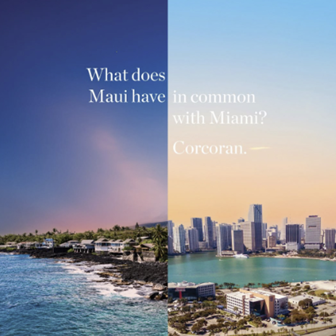 Corcoran franchise expansion ad connecting Maui and Miami markets, part of The Charles Group's paid media strategy