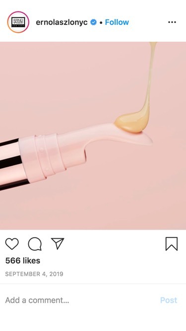 Erno Laszlo NYC Instagram post showing a close-up of eye gel cream serum drop on the applicator tip