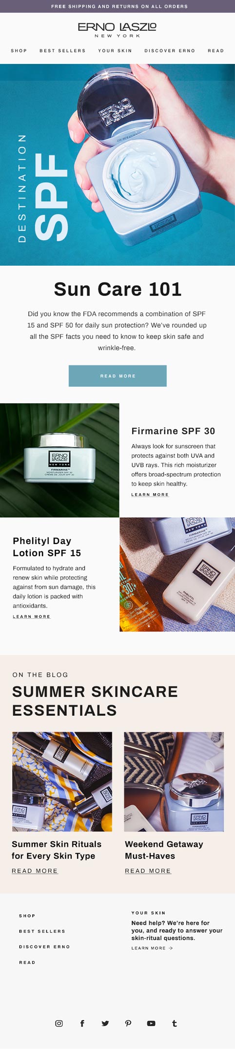 Erno Laszlo "Destination SPF" summer sun care email newsletter