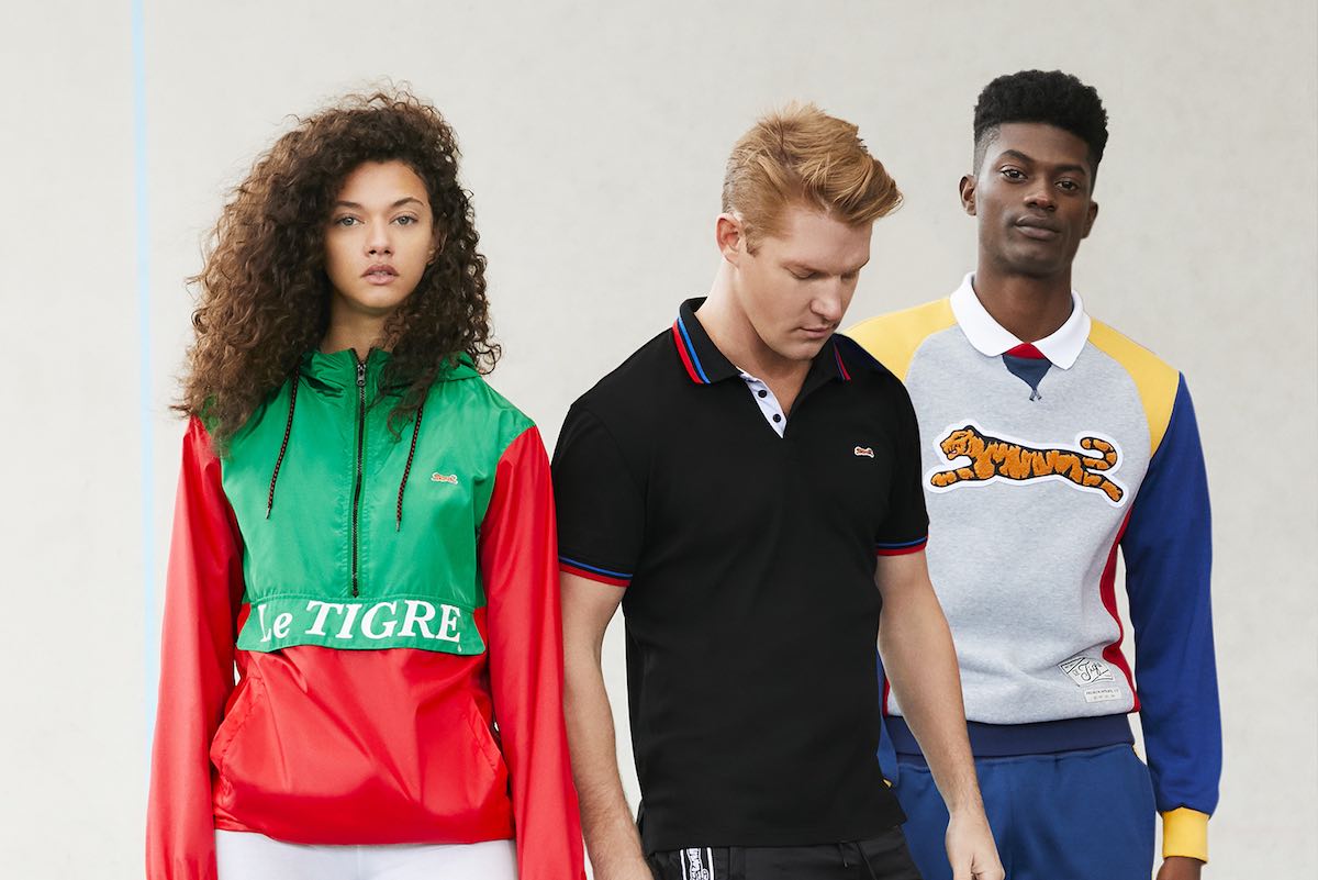 Male model in bold red Le Tigre polo shirt, from The Charles Group fashion brand relaunch campaign