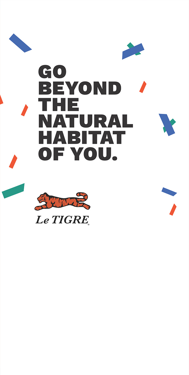 Le Tigre digital display banner highlighting iconic tiger emblem on polo, designed by The Charles Group