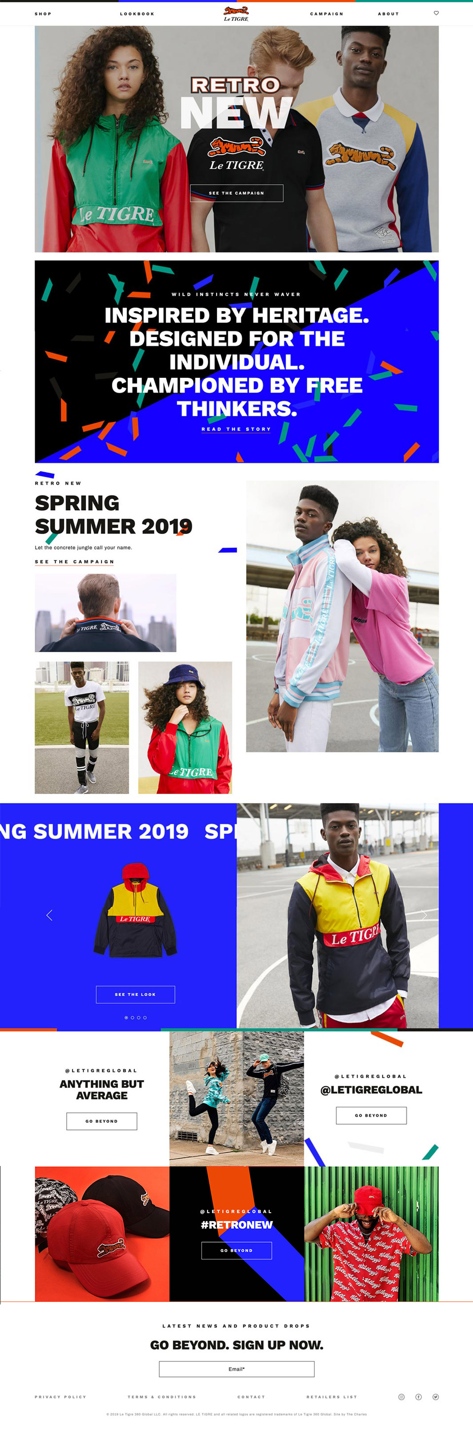 Desktop and mobile mockups of Le Tigre e-commerce website redesign by The Charles Group