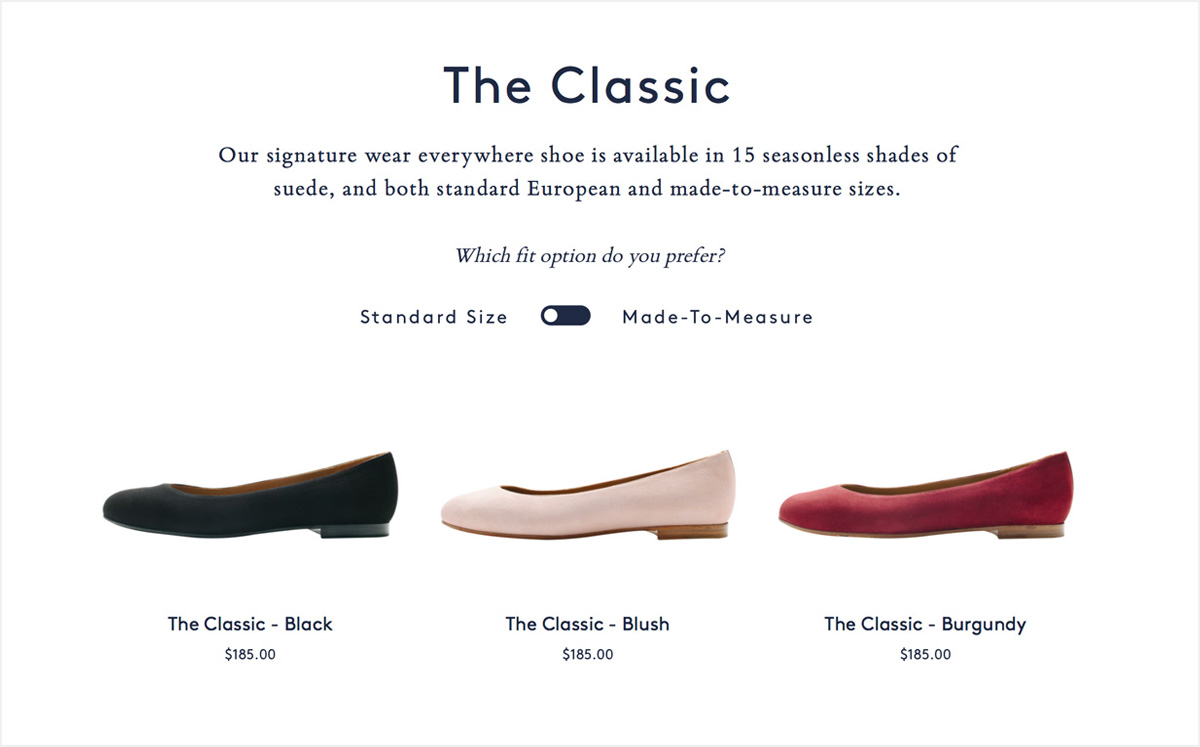 Close-up lifestyle shot of Margaux flat shoes on a woman's feet against a clean light surface, from The Charles Group fashion e-commerce campaign