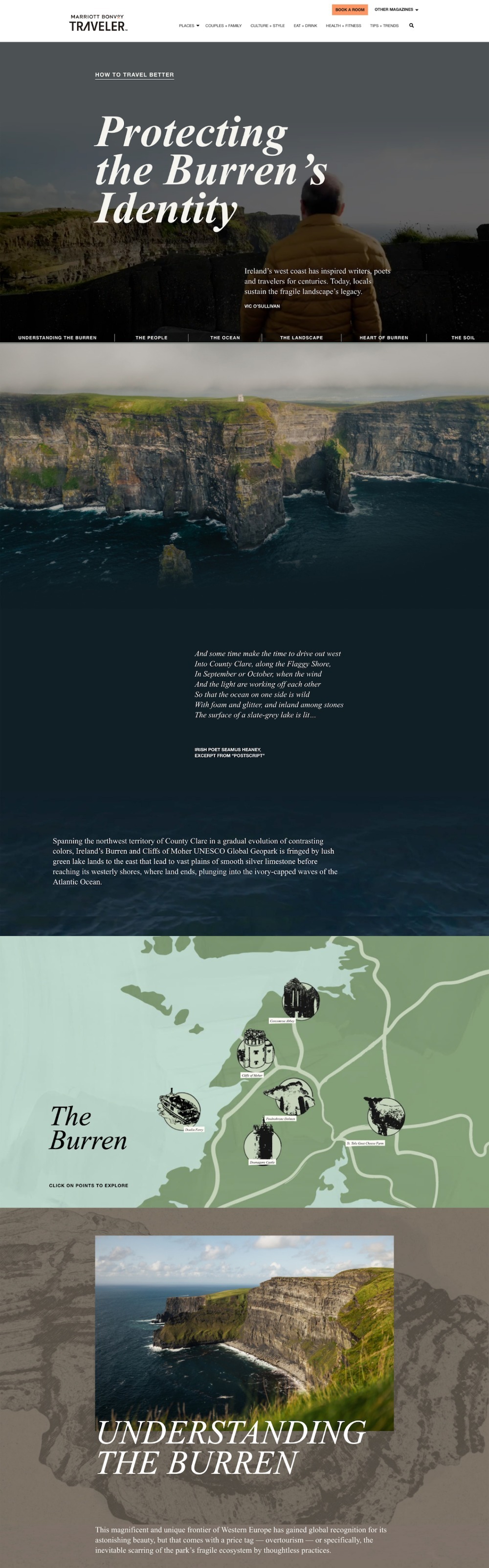 Marriott Bonvoy Traveler interactive article layout featuring destination photography and local culture storytelling, produced by The Charles Group