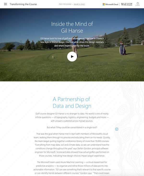 Microsoft Azure and golf course designer Gil Hanse data partnership video section on the Transforming the Course site