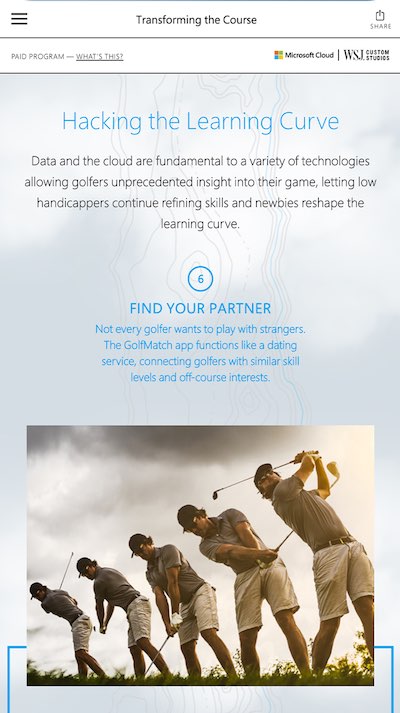 Mobile view of the Hacking the Learning Curve section with multiple golfers swinging in sequence