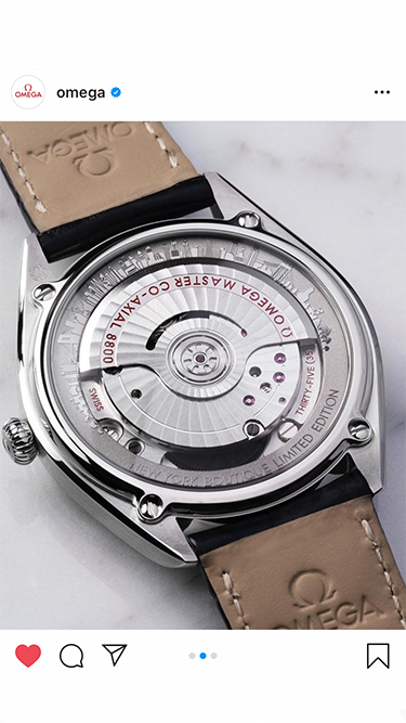 Omega holiday social post featuring a woman wearing a watch with lifestyle portrait, by The Charles Group