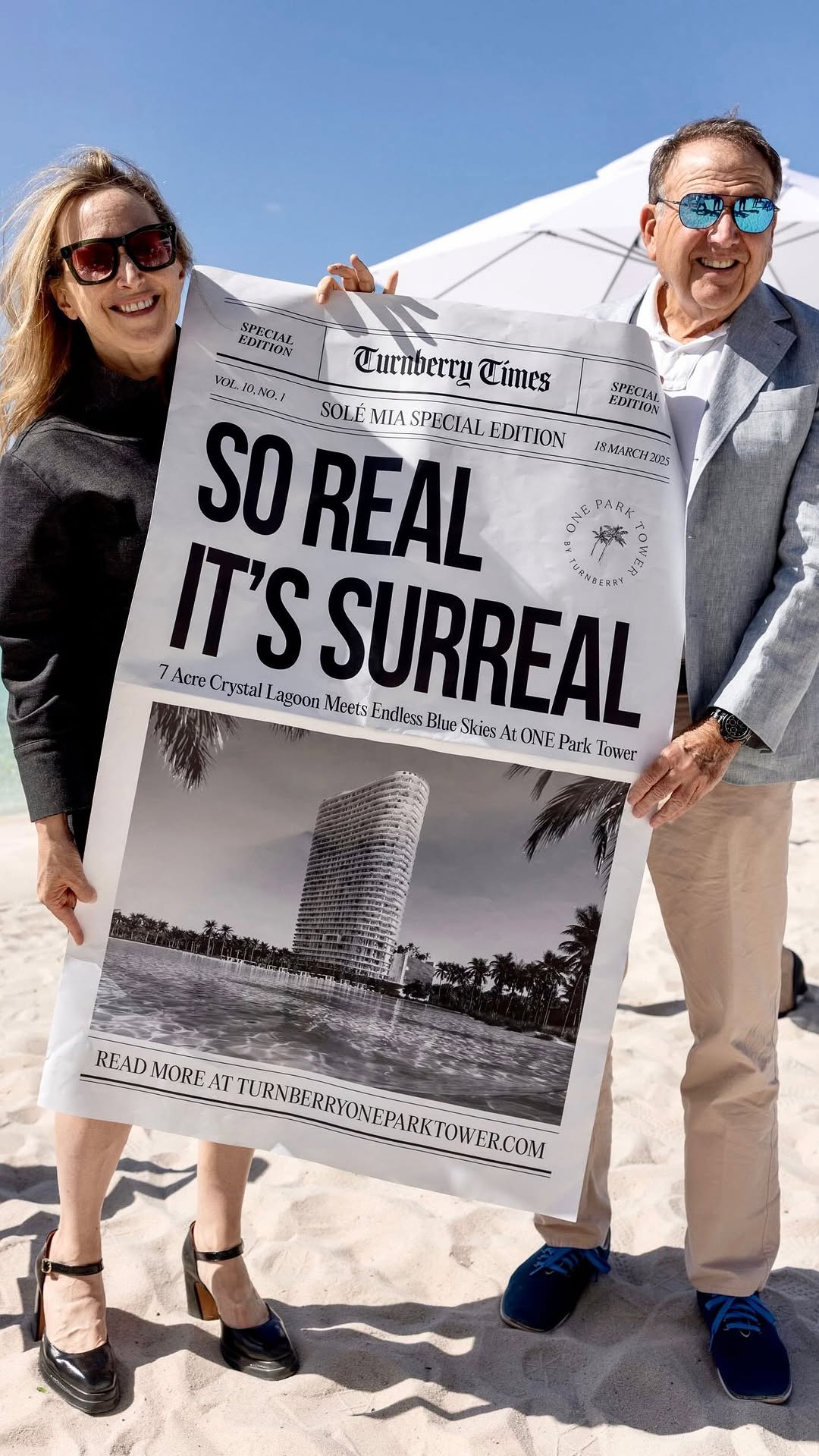 Large-format outdoor installation for One Park Tower's 'It's So Real It's Surreal' topping-off campaign
