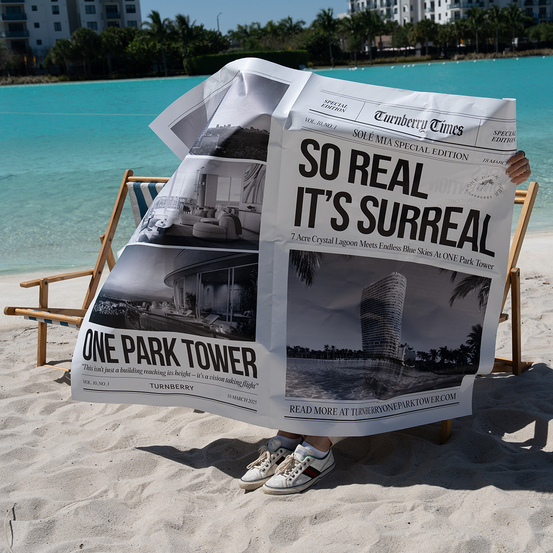 Large-format real-world installation from One Park Tower's topping-off milestone campaign