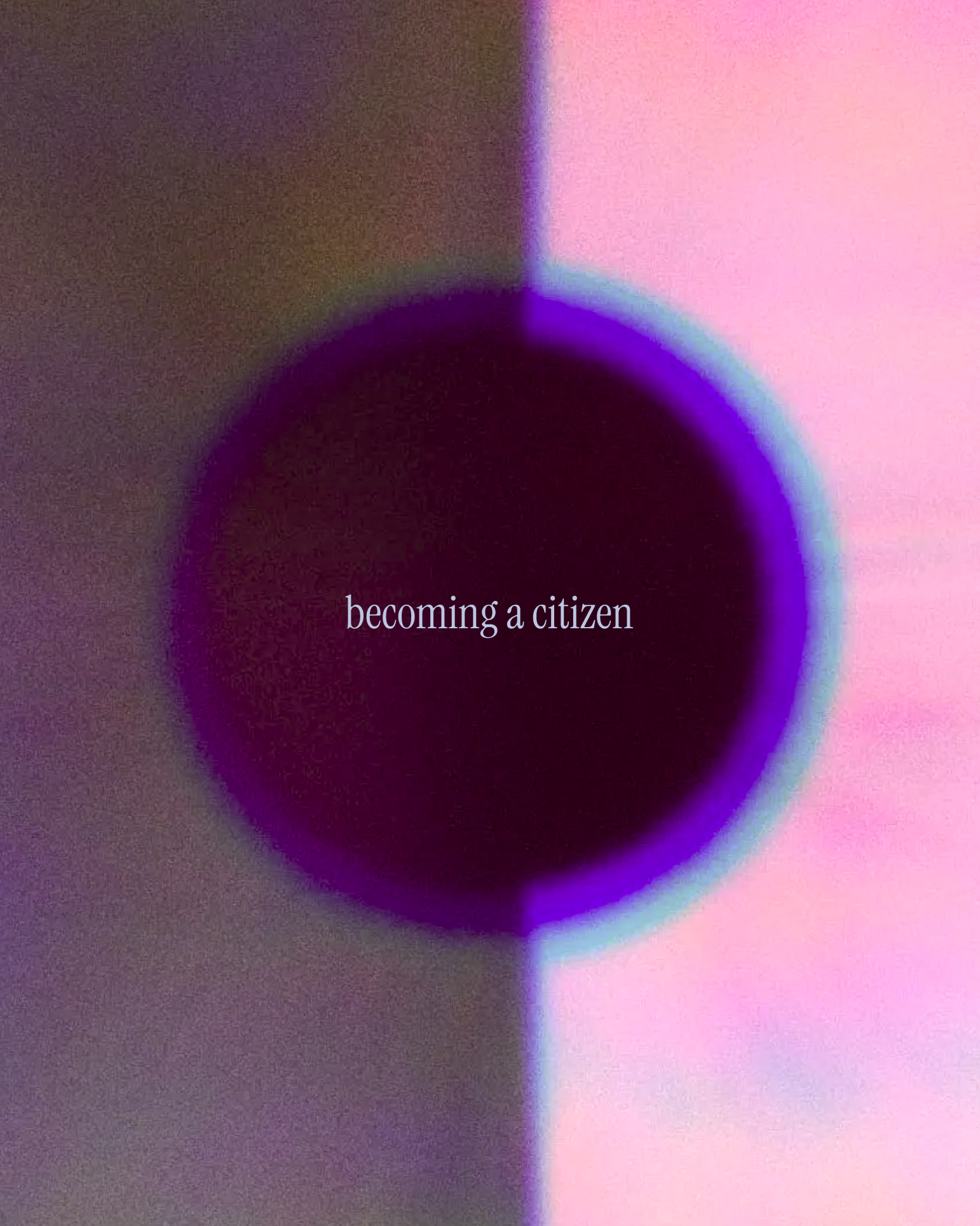 Split-tone aura gradient with a dark purple orb and the aspiration 'becoming a citizen' in white serif type, from The Charles Group's To Dream Again Instagram campaign