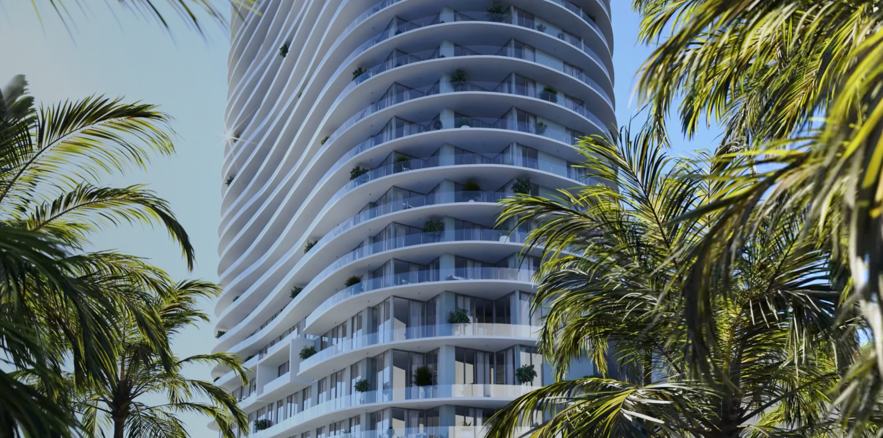 Aerial hero view of One Park Tower luxury waterfront condominium in North Miami, marketed by The Charles Group
